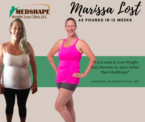 Before and after: Marissa lost 63 pounds in 12 weeks with MedShape in Bloomington, MN