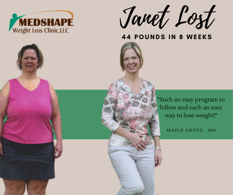 Before and after: Janet lost 44 pounds in 8 weeks at MedShape in Maple Grove, MN
